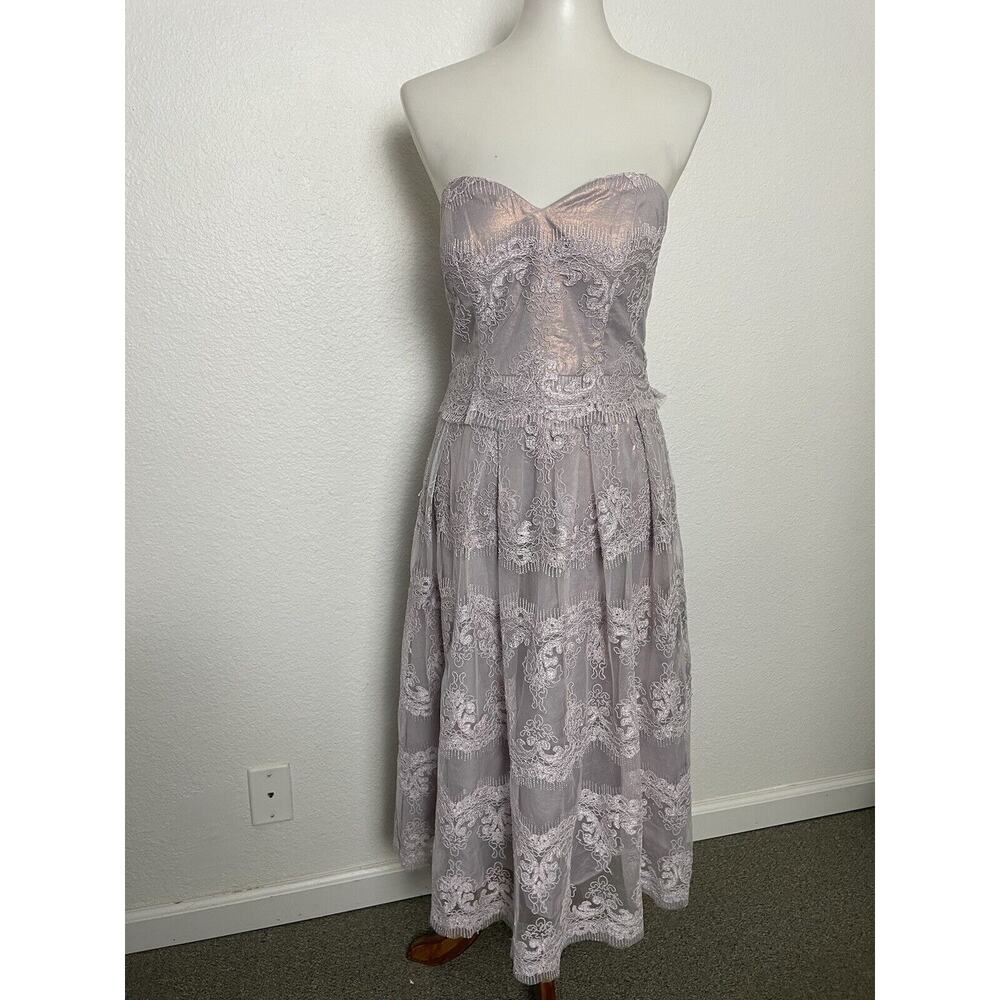 Cachet Dress Midi Strapless Embroidered Cocktail FLAW